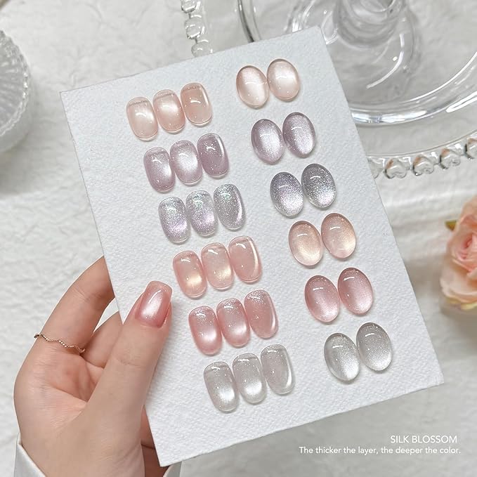 GAOY Cat Eye Gel Nail Polish Set with Magnet, Confetti Magnetic Nail Gel Neutral Nude Colors, Glitter Holography DIY Manicure