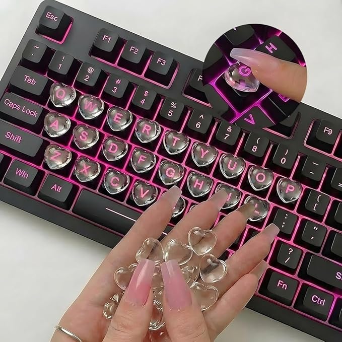 60pcs Keyboard Bubbles for Long Nails, Raised Glass Heart Key Covers, No-Residue, Reusable, Easy to Apply, Keyboard Stickers for Desktop Keyboards, External Keyboards, Calculators