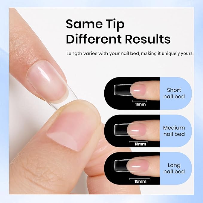 Beetles Gel Nail Tips, 576Pcs 12 Sizes Medium Square Pre-Etched Soft Acrylic False Nail Tips Half Matte Full Cover Press on Nail Extensions Gift Set Home DIY Nail Salon for Women Girls