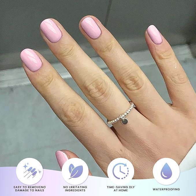 Semi Cured Gel Nail Strips | Gel Nail Stickers With UV Light Required | Salon Quality, Easy Application And Removal（Muted Powder）