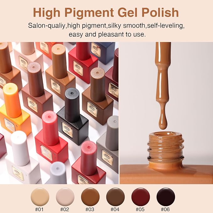 6Pcs 12ml Gel Nail Polish Set with Nude Brown, Gel Polish Kit for Salon DIY at Home, Soak Off LED UV Gel Nail Polish, Gifts for Women Girls