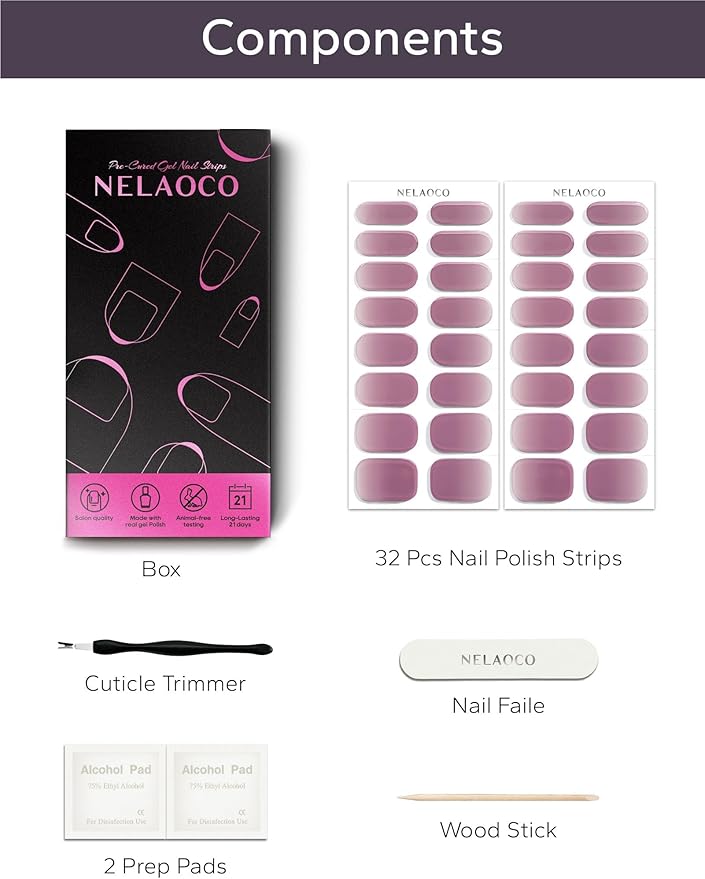 Nail Polish Strips – 32PCS UV Free Salon Quality Wraps, Long Lasting Gel Nail Stickers for Women (Blush Whisper)