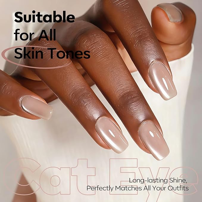 modelones Cat Eye Gel Nail Polish Nude Gel Polish Glass Shimmer Glitter with Magnet Silk Cat Eye Holographic Reflective Soak Off LED Valentine Nail Art Manicure 15ML