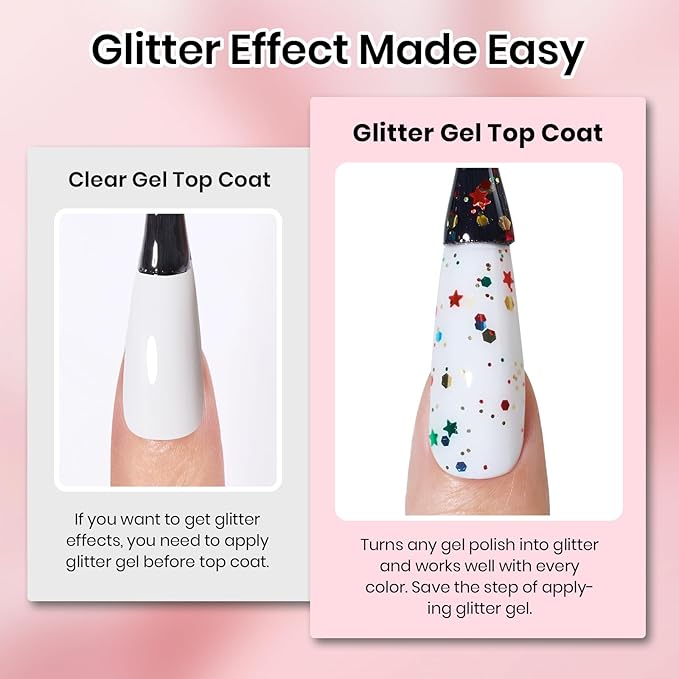 Beetles Gel Top Coat Set, 6Pcs 10ml Sparkle Glitter Cat Eye Top Coat Gel Nail Polish No Wipe Long Lasting Soak Off U V LED Manicure Salon DIY Gifts for Women