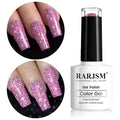 RARJSM Reflective Glitter Gel Polish Rose Pink Sparkle Rainbow Shimmer Gel Nail Polish Holographic 7.5ml Soak Off LED UV Bright Disco Diamond Nail Gelpolish Nail Art Manicure Salon DIY Home
