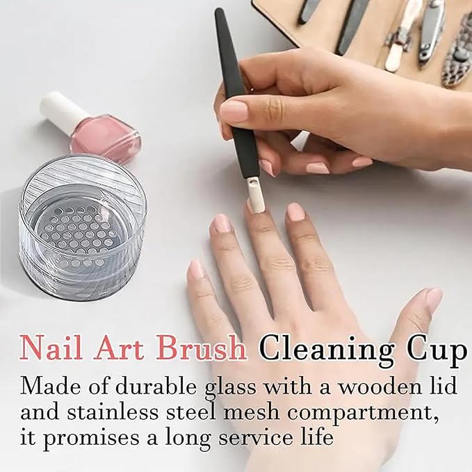 Nail Brushes Washing Cup, Dappen Dish with Lid & Mesh Layered Acrylic Nail Brush Cleaner Nail Art Brushes Washer for Nail Sequins Glitter Powder Manicure Brush Clean Cup Nail Tool