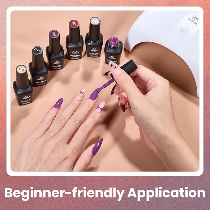 Beetles Gel Nail Polish Set – 6PCS Burgundy Purple Glitter Nude Plum Gold Gel Nail Polish Kit Soak Off UV LED Terra Dusk Colors DIY Home Salon Valentines Gift for Women