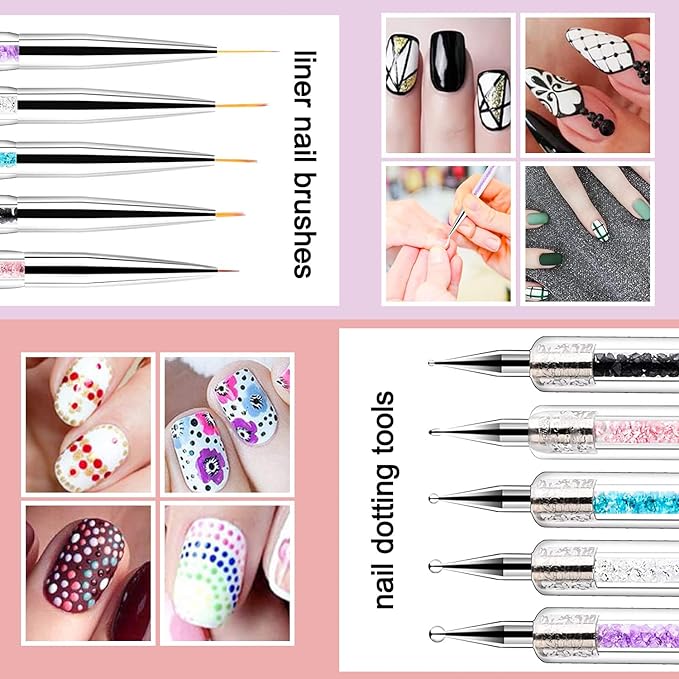 SILPECWEE 10pcs Nail Art Brush Set - Dotting Tools, Liner, Ombre, Clean Up, Design & Acrylic Manicure Brushes for Nail Art & Painting Kit
