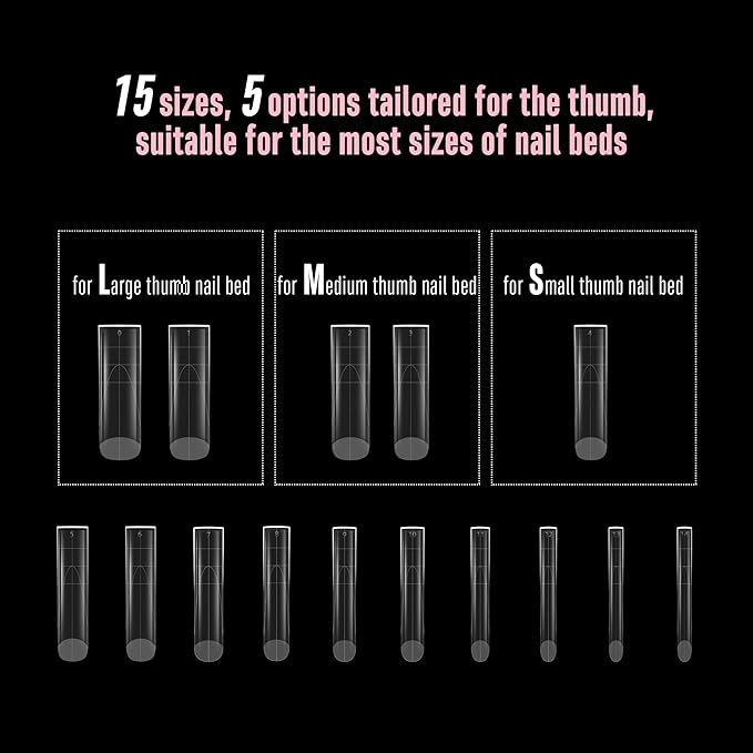 NOVO OVO Halloween XXL Slightly Curved Sharp Square Nail Tip, Extra Thick Natural Curve False Nails Press on, Full Cover Soft Gel Extension Fake Nail Acrylic French Tip Auxiliary Line x 15 Size 240pc