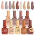 JR 9pcs 15ml Gel Nail Polish Set Light Brown Nude Fall Gel Polish Kit UV LED Soak Off Polish Home DIY Brown Gel Polish Set 15ml