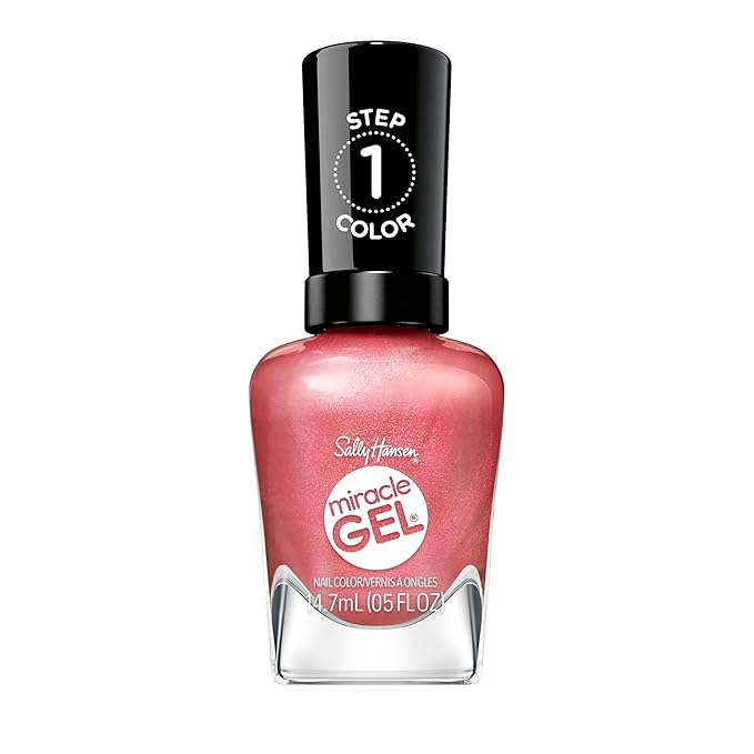 Sally Hansen Miracle Gel Supercharged Pinks Nail Polish | Salon Quality Gel-Like Formula, Two-Step System, No UV Light Needed, Long Lasting | 254 Go Hard or Glow Home | Rosey Pearl Nail Color