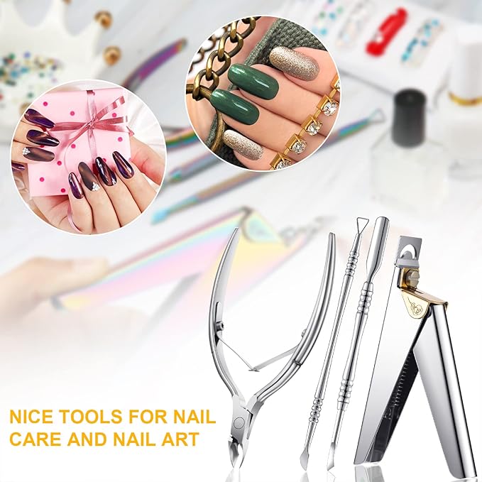 Mudder Acrylic Nail Clippers Kit False Nails Tips Cutter Professional Cuticle Trimmer Nipper Cutter Pusher Remover Stainless Steel Manicure Pedicure Art Tools Set Salon Home(Silver)