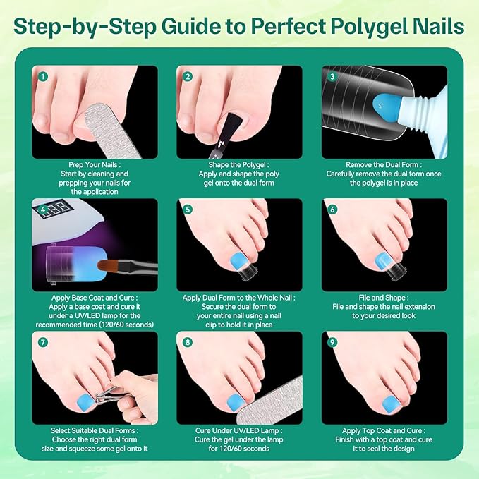 160PCS Straight Polygel Nail Forms for Toes, Reusable Dual Forms for Poly Extension, Full Cover Molds for Acrylic Toenails Pedicure, DIY Nail Art at Home, Tonenails Builder Gel Forms