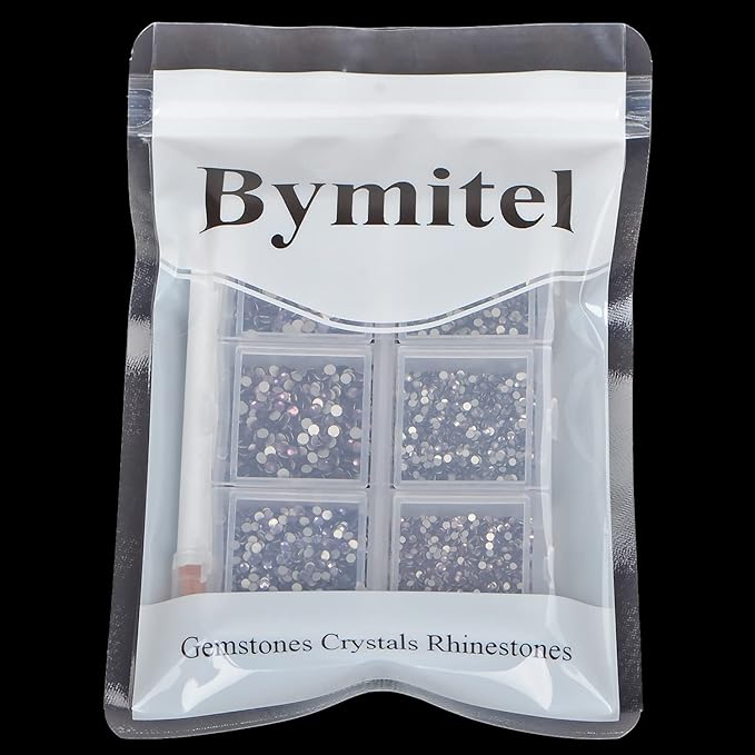 Bymitel 7200 Pieces 6 Mixed Sizes Glue Fix on Glass Rhinestones Round Crystal Gems Flatback for DIY Jewelry Making with one Picking Pen(6-Sizes 7200PCS, Tazanite)