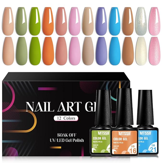 MTSSII Gel Nail Polish Set, 12PCS Pastel Green Pink Gel Nail Polish Kit, Soak Off UV/LED Nail Polish Nail Art Design Salon Home Gifts for Women