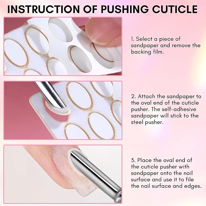 180 Grit Sandpaper Sheets Dual Ended Nail Cuticle Pusher Cuticle Cutter Self-Adhesive Sandpaper for Keratinizer Slant Heads Nail Art Pre Polishing Sandpaper Nail and Foot Salon Home Sandpaper