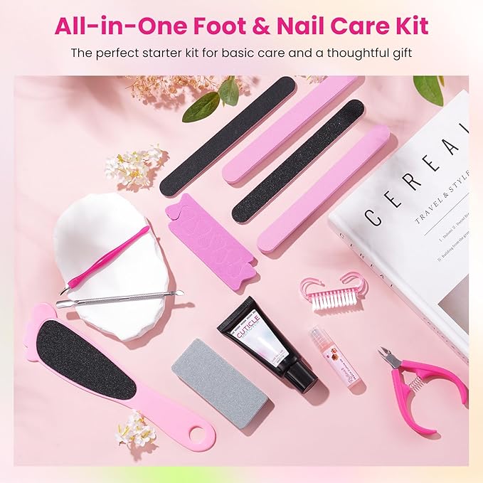 Cuticle Remover Kit: 13Pcs Manicure Pedicure Kit with Cuticle Remover Cream & Oil, Cuticle Trimmer, Cuticle Pusher, Foot File, Nail File and Buffer Set, Perfect for Women’s Home & Salon Nail Care Prep