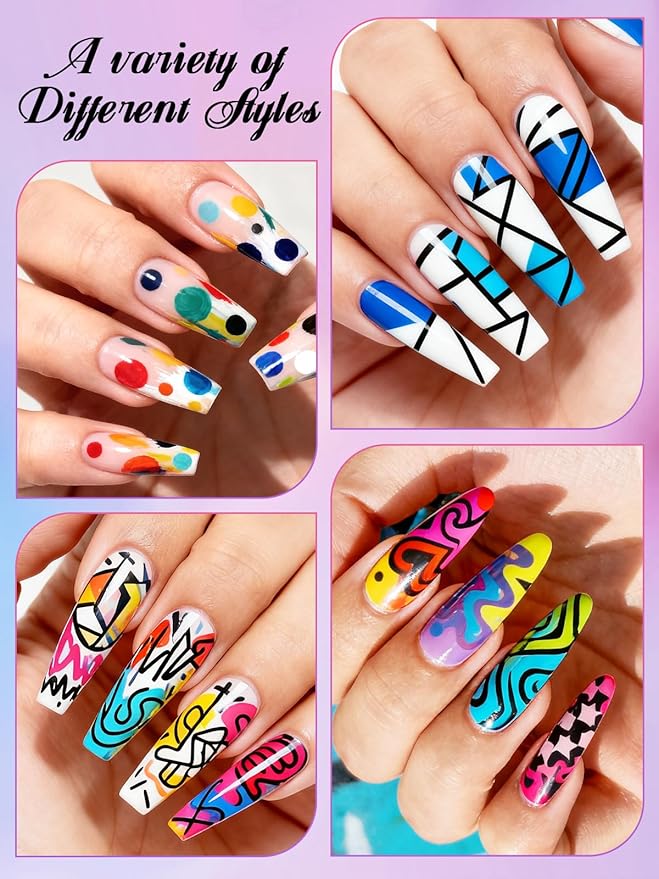 EBANKU 24 Colors Nail Art Pens, 3D Double Head Quick-Drying Nail Art Markers Acrylic Paint Nail Point Dotting Liner Pen No Squeeze Needed for Christmas Party