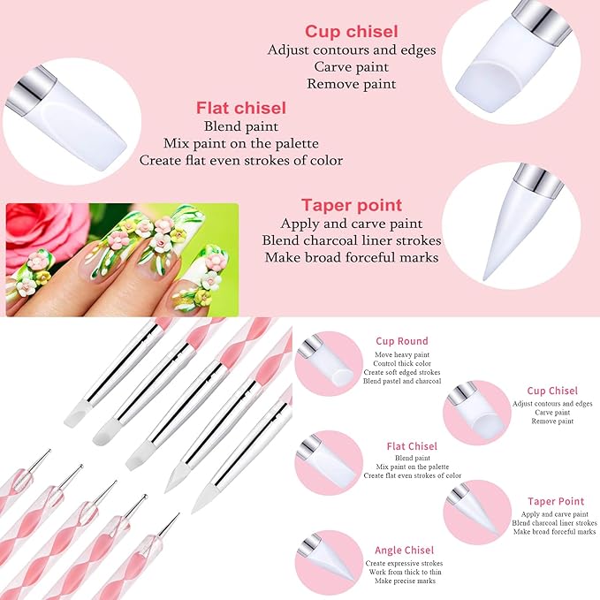 10 PCS Dual-Ended Nail Art Dotting Tools 3D Silicone Sculpting Pens Manicure DIY Decoration Nail Art Design
