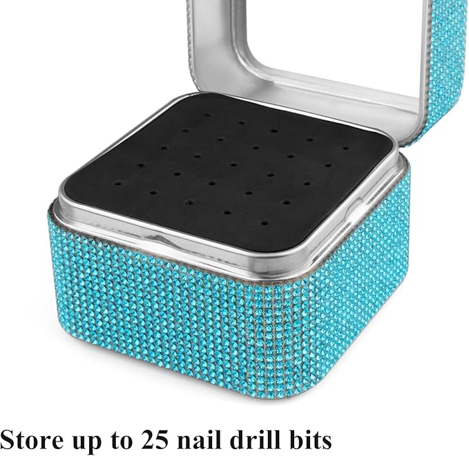 Nail Drill Bits Holder Rhinestone Case Box- 25 Holes Dustproof Portable Storage Box Efile Nail Bits Displayer Organizer Container for Manicure Tools