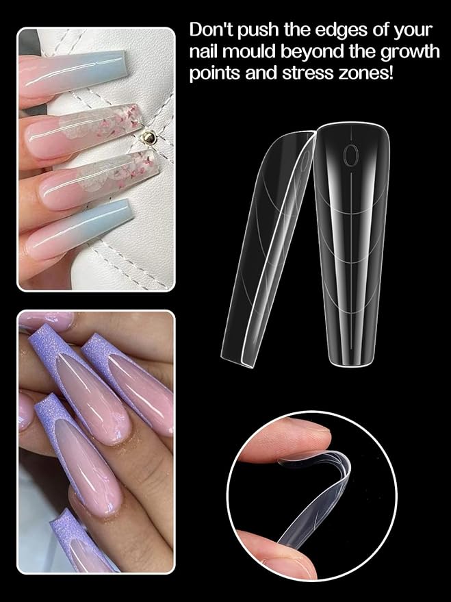 TOROKOM 150PCS Coffin & Stiletto Dual Forms for Poly Nail Gel, Clear Acrylic Nail Tips, Full Cover Reusable Nail Molds, 15 Sizes, Salon & DIY