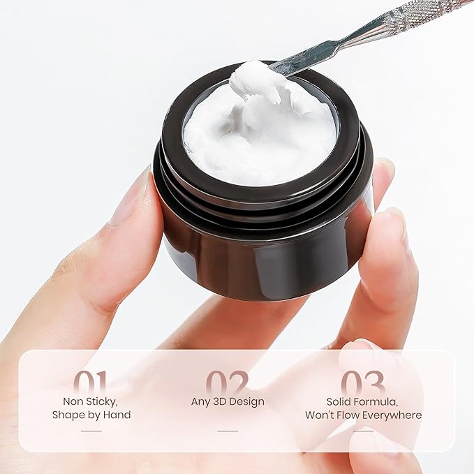 3D Sculpting Gel for Nail Art, White Non-Sticky Solid Molding Nails for Carving Molding with Silicone Pen Designs DIY Manicure at Home