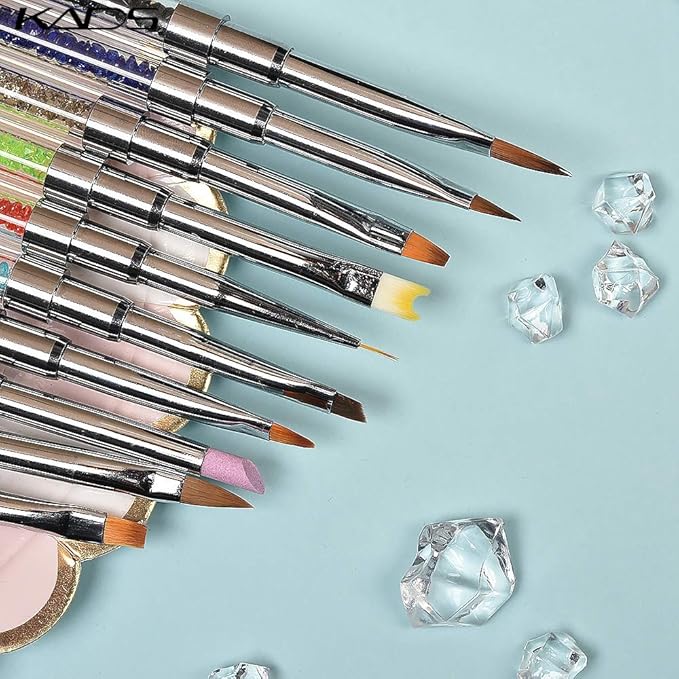 KADS Acrylic Brush Nail Art Brush Rhinestone Powder Brush Acrylic Clear Handle Nail Art Design Paint Pen Manicure Tool for Nails Sculpting (Set)