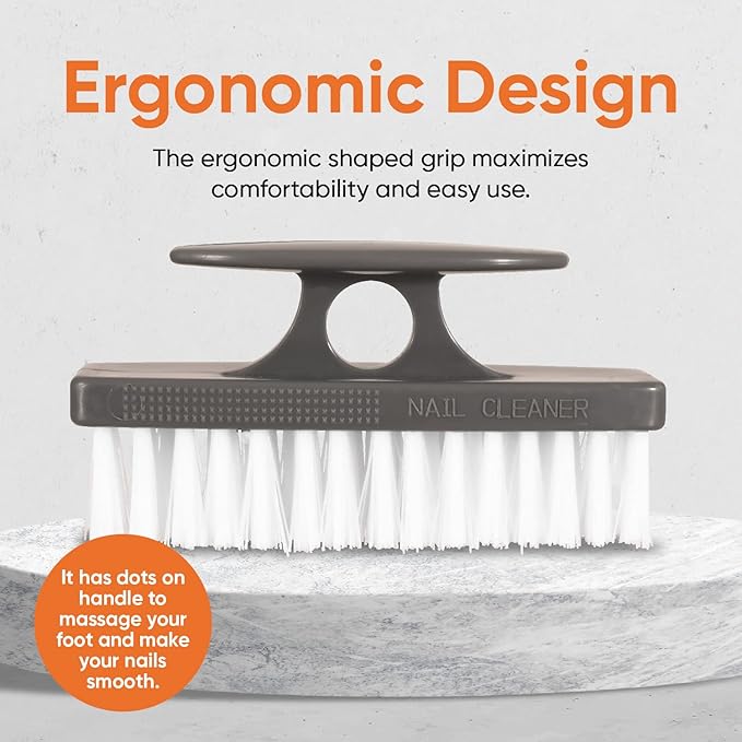 Superio Nail Brush for Cleaning Fingernails, Toe & Foot - All-Purpose Stiff Scrub Brush for Home, Kitchen, Work - Black