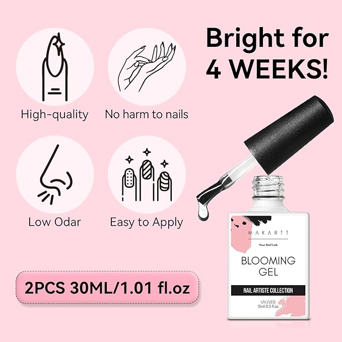 Makartt Blooming Gel-Clear 2 Pcs Blooming Gel Nail Polish Blossom Gels for Spreading Effect, Gels Paint Nail Art Supplies for Easy Marble Watercolor Floral Print Spring Nails DIY Manicure for Women