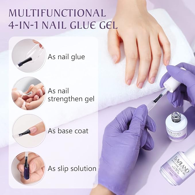 SAVILAND Gel Nail Glue 2pcs 15ML with 2 Basic Colors Nail Extension Kit Clear Nude Nail Strengthen Gel