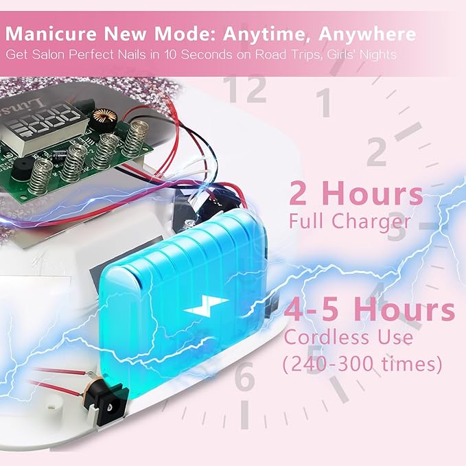 Rechargeable UV/LED Nail Lamp with Auto Sensor, Portable Cordless Gel Nail Dryer Light 4 Timings & Diamond LCD Screen, UV Light for Gel Nails at Home Salon (Black)