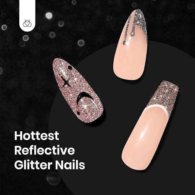 Beetles Glitter Gel Nail Polish, 6 Colors Holographic Sparkle Glitter Gel Polish Flash Diamond Sliver Gold Red Black UV LED Soak Off Manicure Gift for Women