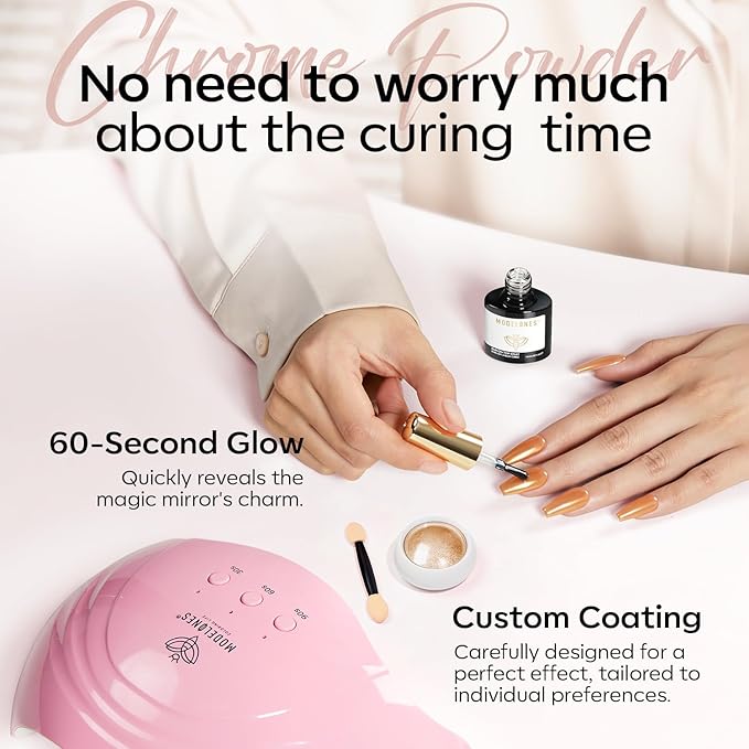 modelones Gel Top Coat for Chrome Nail Powder, Clear Mirror Gloss Metallic Finish No Wipe Gel Polish Long Lasting Soak Off Nail Lamp High Shiny for Home Salon DIY Professional Manicure Nail Art Gift