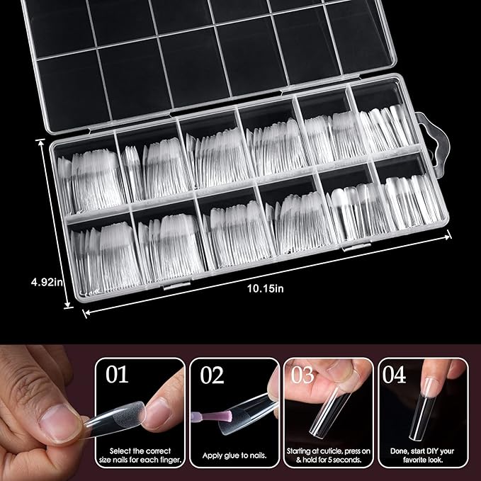 Ranrose Long Straight Nails Tips,240PCS Full Cover Soft Gel Nail Tips for Acrylic Nails Professional 12 Size Pre-shaped XXL Straight Shape False Nail Half Matte Fake Nail for Press On Nail Extensions