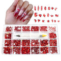 1000pcs Red Nail Rhinestones +1pc Dotting Pen 20 Shapes Flat Crystal Irregular Diamonds 3D Manicure Nail Art Decoration Charms Jewelry Gems Stones Beads For Nail Art Phone Shoes Decorations
