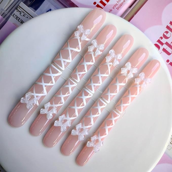 Xxl Press on Nails Extra Long Square Handmade Press-on Nails with Design Pink Press Ons 10pcs M Size Pattern 1103