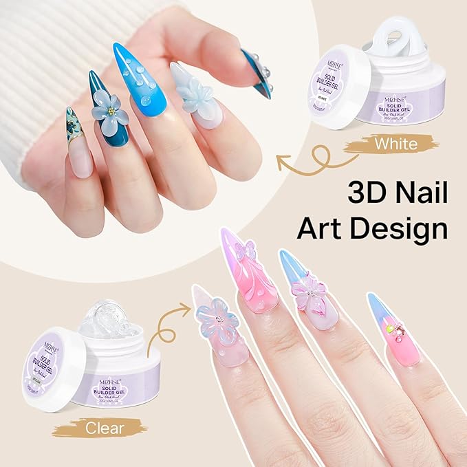 MIZHSE Solid Builder Nail Gel Kit with Nail Drill, Clear White 3D Sculpting Gel for NailS Art with U V Lamp Brush for Nails Extension Home Salon DIY Manicure
