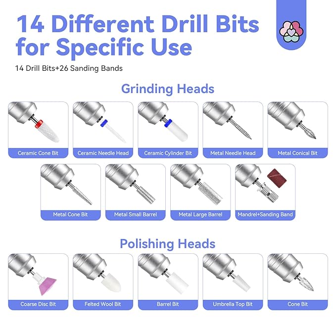 SAVILAND Electric Nail Drill Professional - 35000 RPM Rechargeable Acrylic Nail Drill with Drill Bits Sanding Bands for Nail Art Removal Nail Care for Nails Manicure and Pedicure Kit Salon Use