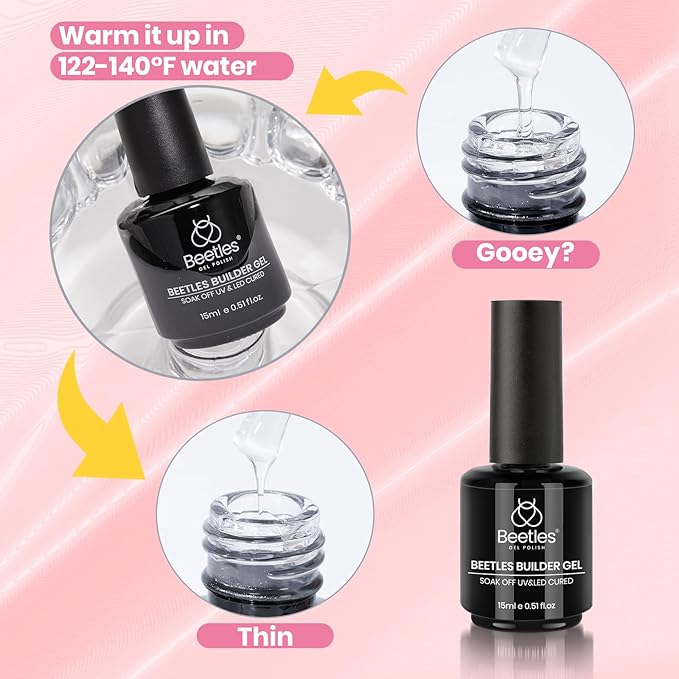 Beetles Builder Gel for Nails-Nail Thickening Strengthening Building Apex for Beginner DIY Salon at Home, Clear Builder Nail Gel, UV & LED Lamp Cured Needed