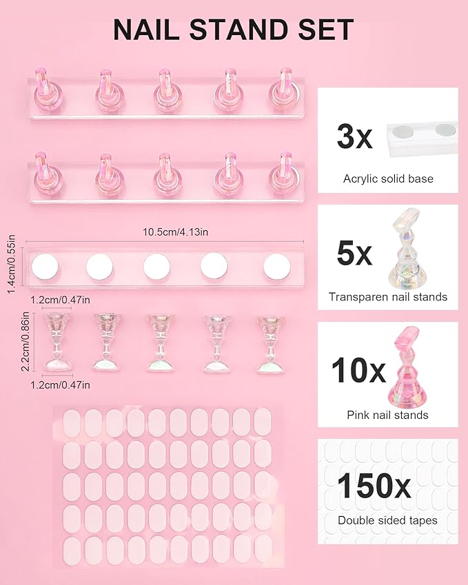 Nail Stand for Press Ons, Nail Holder for Painting Nails, Upgraded Solid Acrylic Magnetic Fake Nail Stands Tips, 3 Nail Holder with Double-sided Tape Practice Nail Art Tools
