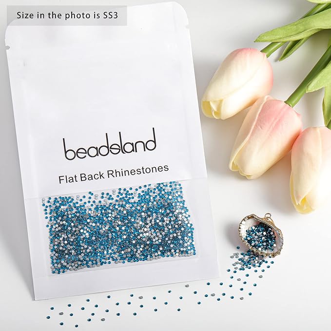 Beadsland Flat Back Crystal Rhinestones Round Gems for Nail Art and Craft Glue Fix, Indicolite, 1.2-1.4mm, SS3/1440pcs