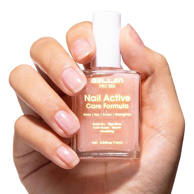 Gellen Active Glow Nail Polish, Nail Concealer Strengthener One-Step Plant Based Care for Nourished Healthier Nails, Strength-Boost Complex Hexanal Pro-Vit B5 Calcium, Ultra-Glowy Milky Shine Finish