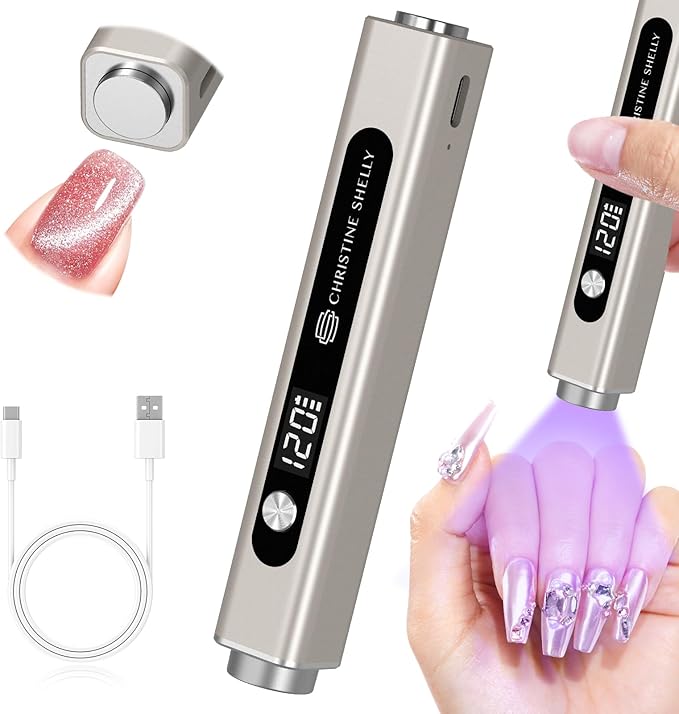 Handheld UV Light for Gel Nails, 3 in 1 Cordless UV Nail Lamp, Cat Eye Magnet & Nail Stamp Nail Light, Rechargeable Nail Dryer, Flash Cure Lamp with LED Display