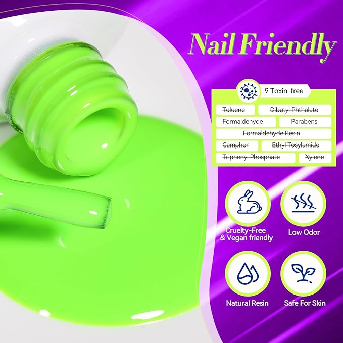Born Pretty Neon Gel Nail Polish Spring Summer Bright Rainbow Colorful Fluorescent Gel Polish Yellow Green Blue Purple Red Orange Color Gel Nail Polish Collection Gift 6PCS