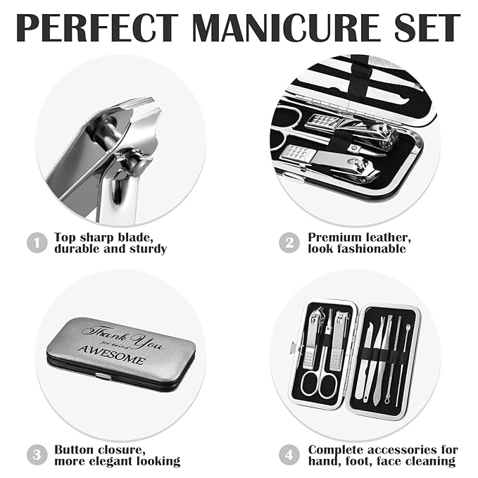 Therwen 24 Sets Mother's Day Gift Manicure Set Stainless Steel Nail Clippers 8 in 1 Grooming Nail Kit Employee Appreciation Gift Professional Pedicure Tool for Women Coworker Personal Care(Silver)