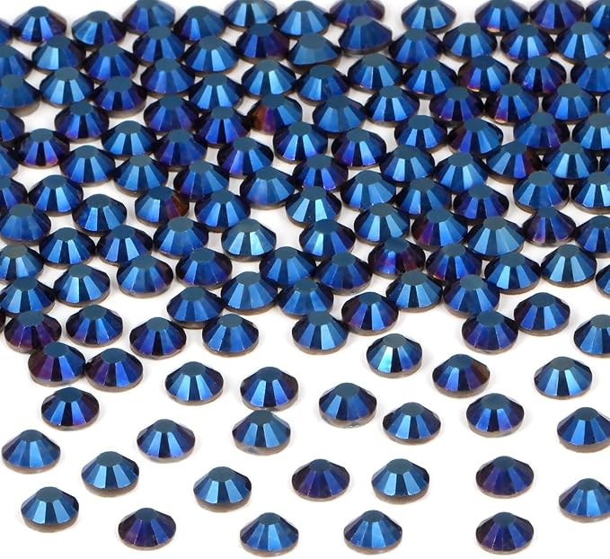 144 Pieces SS30 Mine Blue Hotfix Rhinestones Flatback Round Crystal Glass Rhinestones Gems for Crafts Nail Face Art Clothes Shoes Bags DIY
