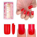 NOVO OVO Short Sharp Square Nail Tips Press on Pure Color Red, Need Builder Gel Top Coat Nail Glue, Soft Gel Matte Fake Nail Extension, Full Cover False Nails for Salon DIY x 15 Sizes 180 pcs