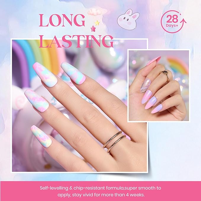 Beetles Spring Gel Nail Polish Set - 24Pcs Pink Purple Pearl Blue Shimmer Chameleon Green Colors Gel Nail Kit, 3Pcs Base Top Coat Double-ended Brush Soak off UV Nail Polish Valentines Gifts for Women