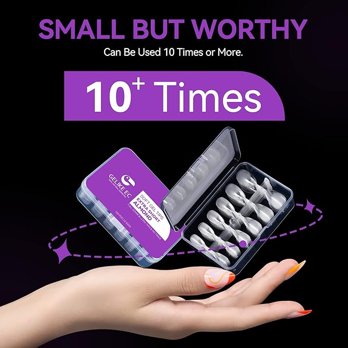 Gelike ec Extra Short Almond Nail Tips: 120PCS Soft Gel Tips for Full Cover Gel Nail Tips Pre Etched - PMMA Resin Clear False Nails 12 Sizes for Girls