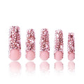LOVFUL Press on Nails Pink French Tip Rhinestone| Handmade with Full Covered Crystals| Reusable Fake Nails| Square Mid length 1.7in| H27-L